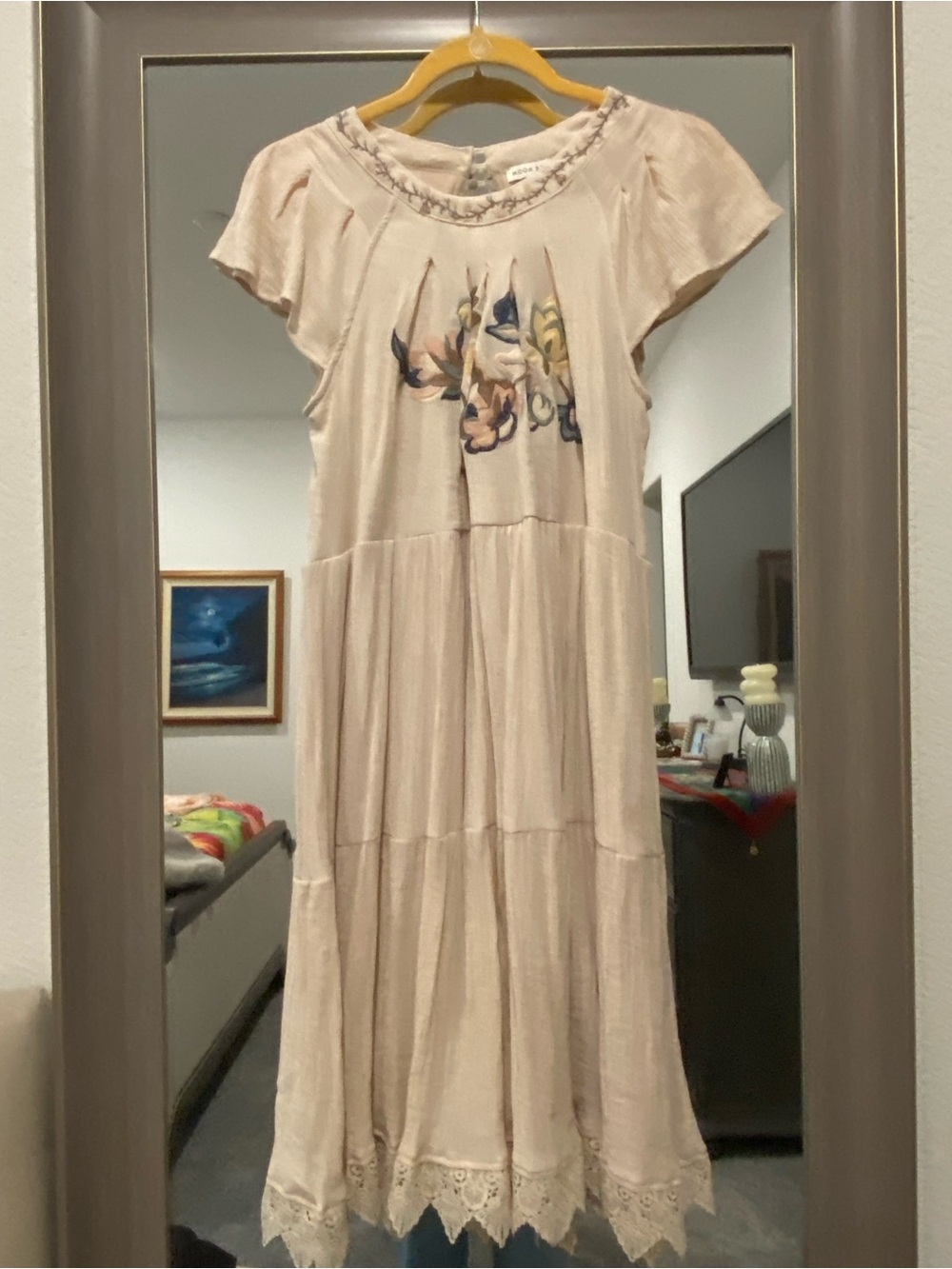 Light Beige Floral Embroidered Dress